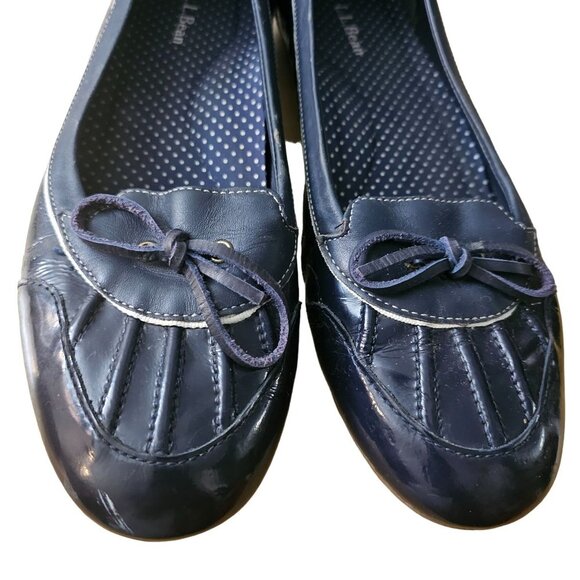 LL Bean Coastal Rain Low Duck Skimmers Womens Size 9M Navy Patent Blue, White Le - Picture 10 of 11